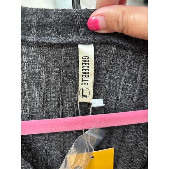 Grecerelle Women's Dark Gray Ribbed Lightweight Knit Outerwear Cardigan Size L - Picture 6 of 7